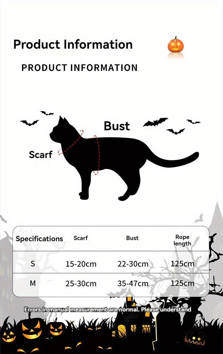 Halloween Bat Wings Pet Harness with Matching Leash for Cats & Small Dogs - Adjustable Polyester Costume with Dry Clean Only Instruction