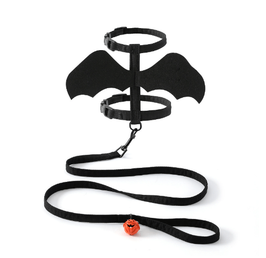 Halloween Bat Wings Pet Harness with Matching Leash for Cats & Small Dogs - Adjustable Polyester Costume with Dry Clean Only Instruction