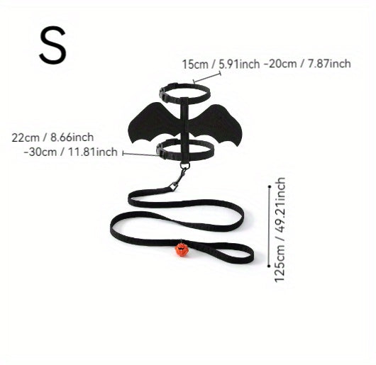 Halloween Bat Wings Pet Harness with Matching Leash for Cats & Small Dogs - Adjustable Polyester Costume with Dry Clean Only Instruction