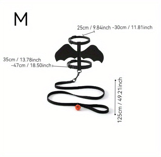 Halloween Bat Wings Pet Harness with Matching Leash for Cats & Small Dogs - Adjustable Polyester Costume with Dry Clean Only Instruction