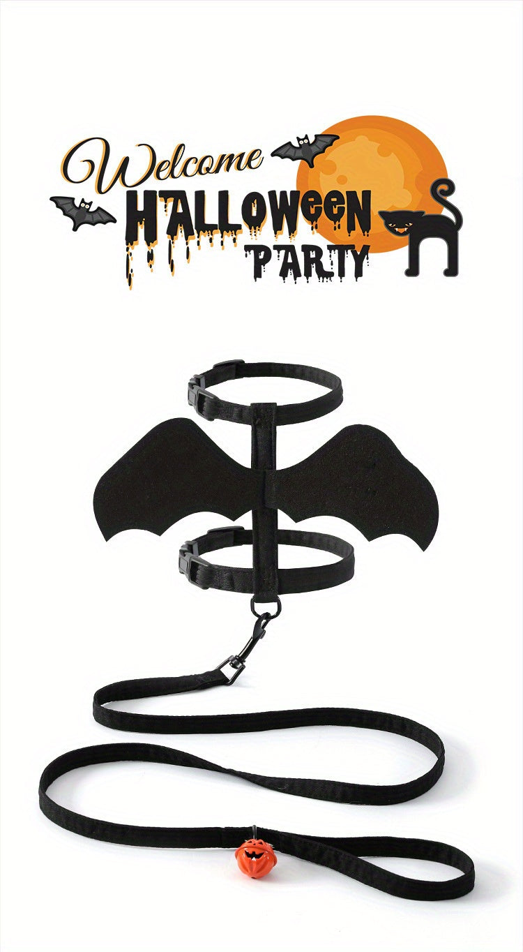 Halloween Bat Wings Pet Harness with Matching Leash for Cats & Small Dogs - Adjustable Polyester Costume with Dry Clean Only Instruction