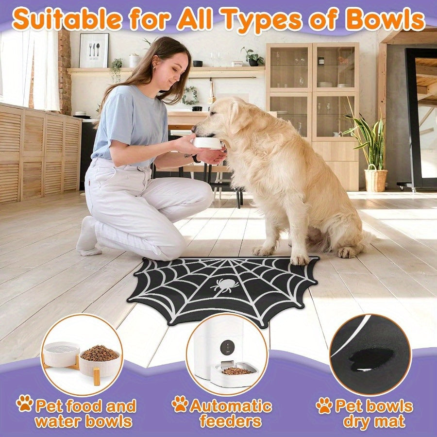 Spider Web Design Pet Feeding Mat, Anti-Slip & Waterproof Diatom Mud Dog Feeding Pad, Quick Dry & Stain-Free, Ideal for Dogs & Cats Food and Water Bowl Placement - Halloween Pet Accessories