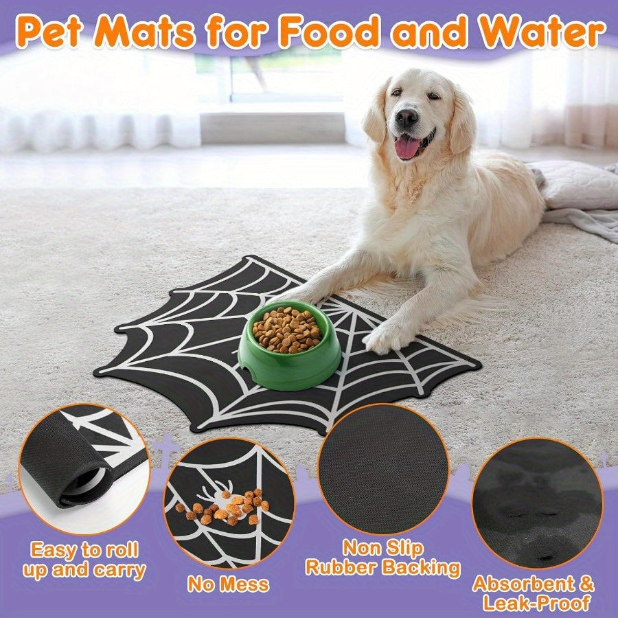 Spider Web Design Pet Feeding Mat, Anti-Slip & Waterproof Diatom Mud Dog Feeding Pad, Quick Dry & Stain-Free, Ideal for Dogs & Cats Food and Water Bowl Placement - Halloween Pet Accessories