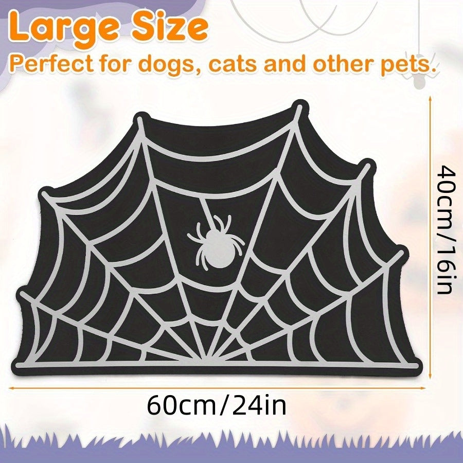 Spider Web Design Pet Feeding Mat, Anti-Slip & Waterproof Diatom Mud Dog Feeding Pad, Quick Dry & Stain-Free, Ideal for Dogs & Cats Food and Water Bowl Placement - Halloween Pet Accessories