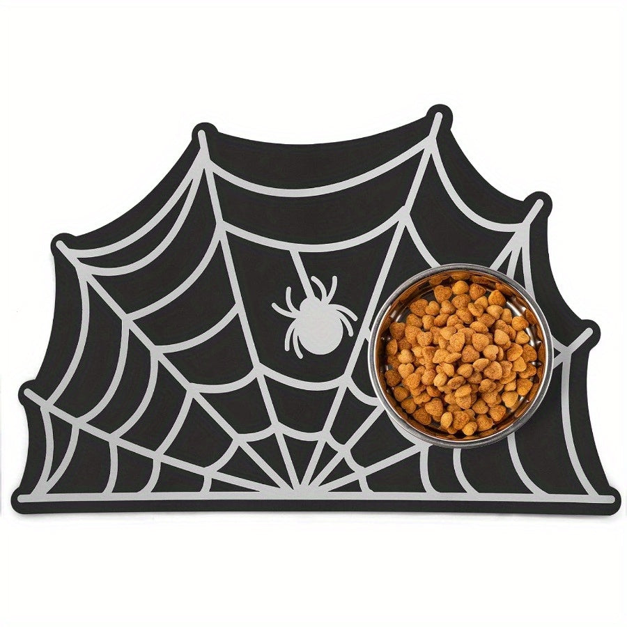 Spider Web Design Pet Feeding Mat, Anti-Slip & Waterproof Diatom Mud Dog Feeding Pad, Quick Dry & Stain-Free, Ideal for Dogs & Cats Food and Water Bowl Placement - Halloween Pet Accessories
