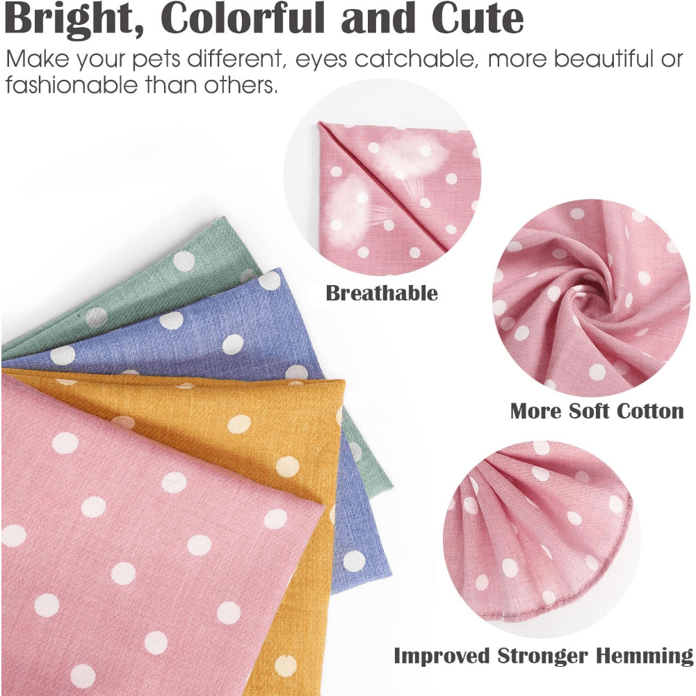4Pcs Adorable Cotton Bandanas for Dogs - Washable, Soft, Stylish Scarf Bowties Collar Square Bib for Puppies Kittens - Perfect Pet Accessories