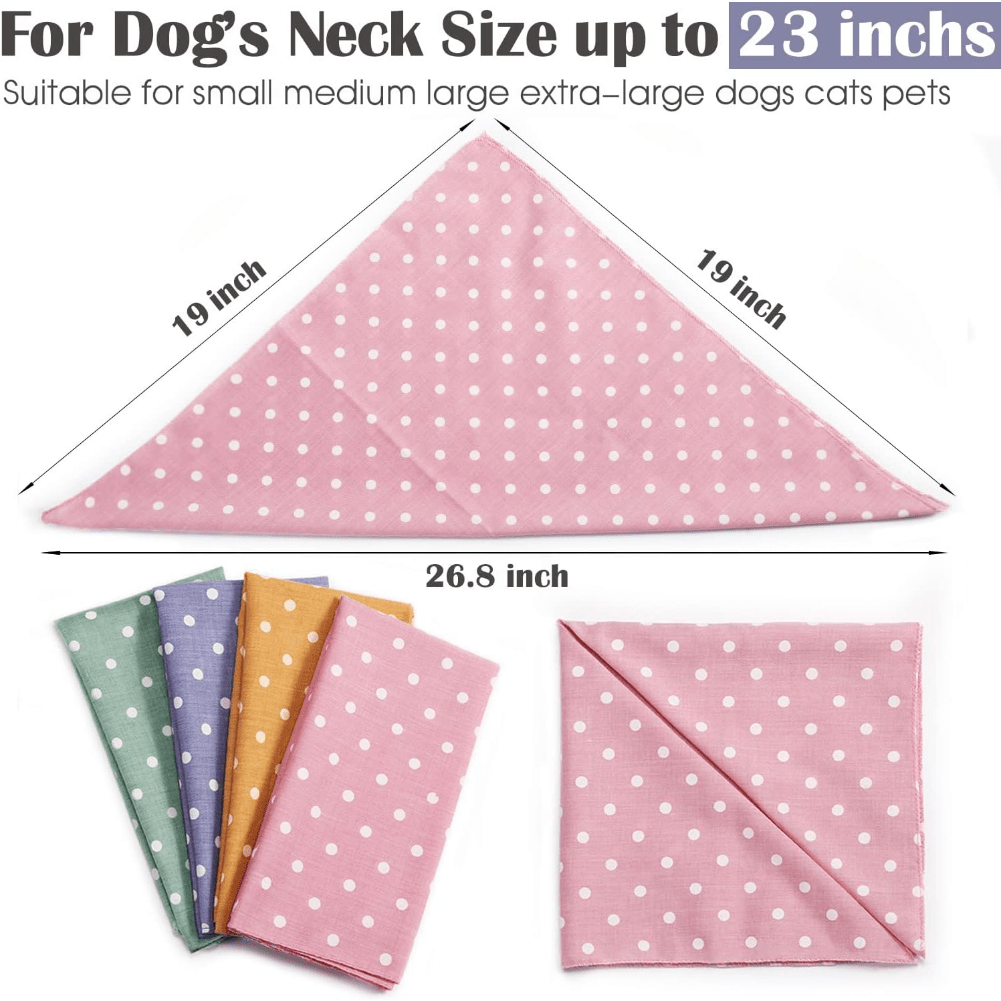 4Pcs Adorable Cotton Bandanas for Dogs - Washable, Soft, Stylish Scarf Bowties Collar Square Bib for Puppies Kittens - Perfect Pet Accessories