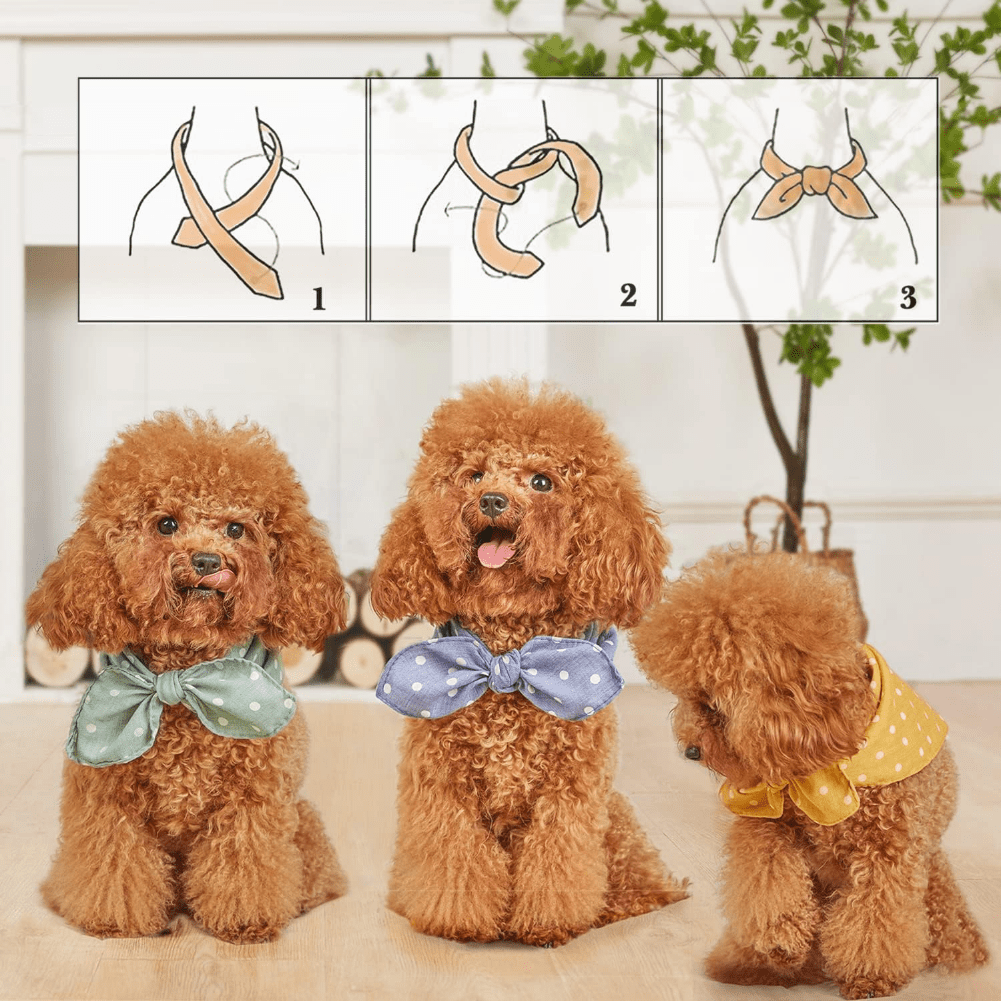 4Pcs Adorable Cotton Bandanas for Dogs - Washable, Soft, Stylish Scarf Bowties Collar Square Bib for Puppies Kittens - Perfect Pet Accessories