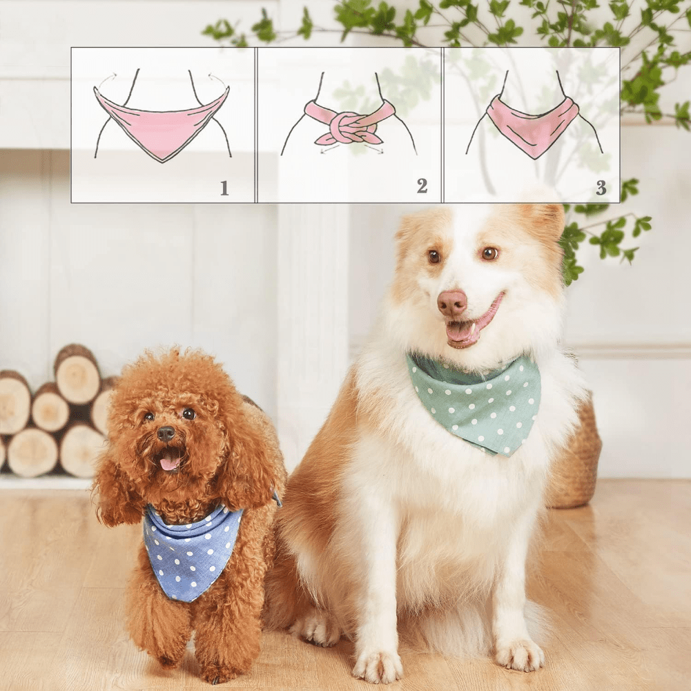 4Pcs Adorable Cotton Bandanas for Dogs - Washable, Soft, Stylish Scarf Bowties Collar Square Bib for Puppies Kittens - Perfect Pet Accessories
