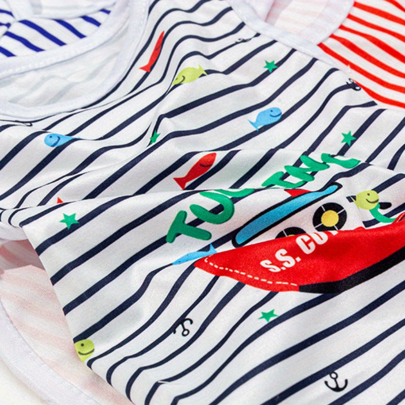 6pcs Adorable Cartoon Character Print Pet Apparel - Shirts for Small and Medium Dogs and Cats with Breathable Striped Vest T-Shirt Design, Comfortable Wear for Everyday Use