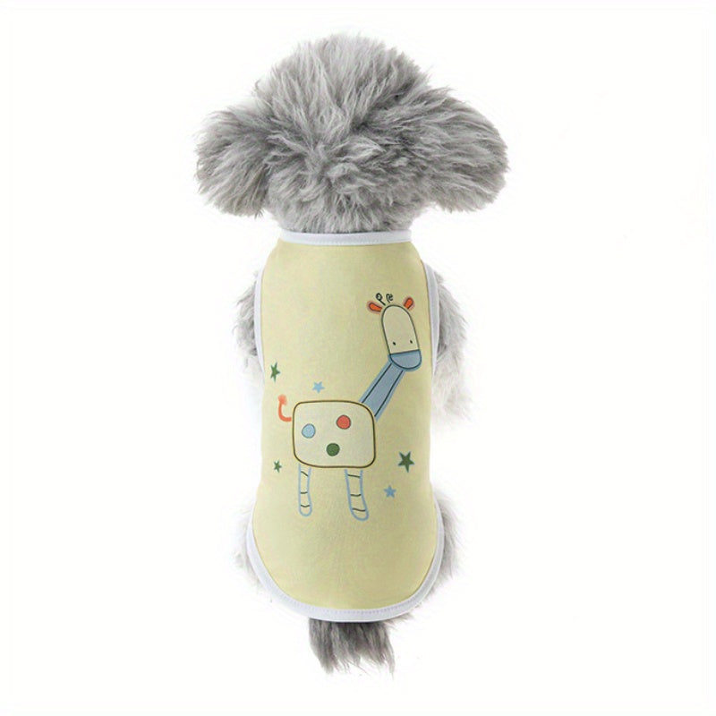 6pcs Adorable Cartoon Character Print Pet Apparel - Shirts for Small and Medium Dogs and Cats with Breathable Striped Vest T-Shirt Design, Comfortable Wear for Everyday Use