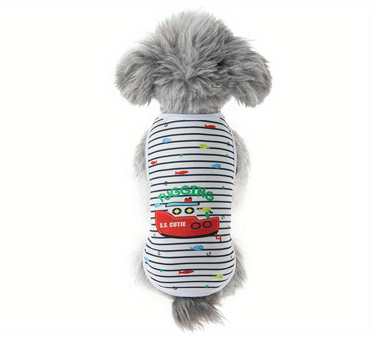 6pcs Adorable Cartoon Character Print Pet Apparel - Shirts for Small and Medium Dogs and Cats with Breathable Striped Vest T-Shirt Design, Comfortable Wear for Everyday Use
