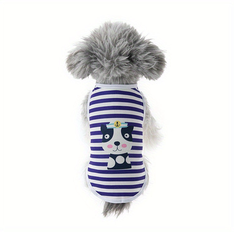 6pcs Adorable Cartoon Character Print Pet Apparel - Shirts for Small and Medium Dogs and Cats with Breathable Striped Vest T-Shirt Design, Comfortable Wear for Everyday Use