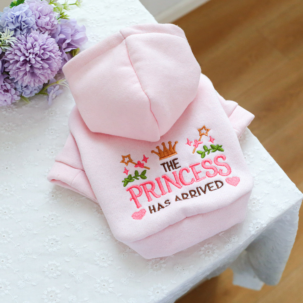 Princess-Themed Hoodie for Pets, 100% Polyester, All-Season Knit Fabric Dog Hooded Sweatshirt, Pullover Design, with Hand Wash Only, for Small Breeds, Ideal Christmas Gift
