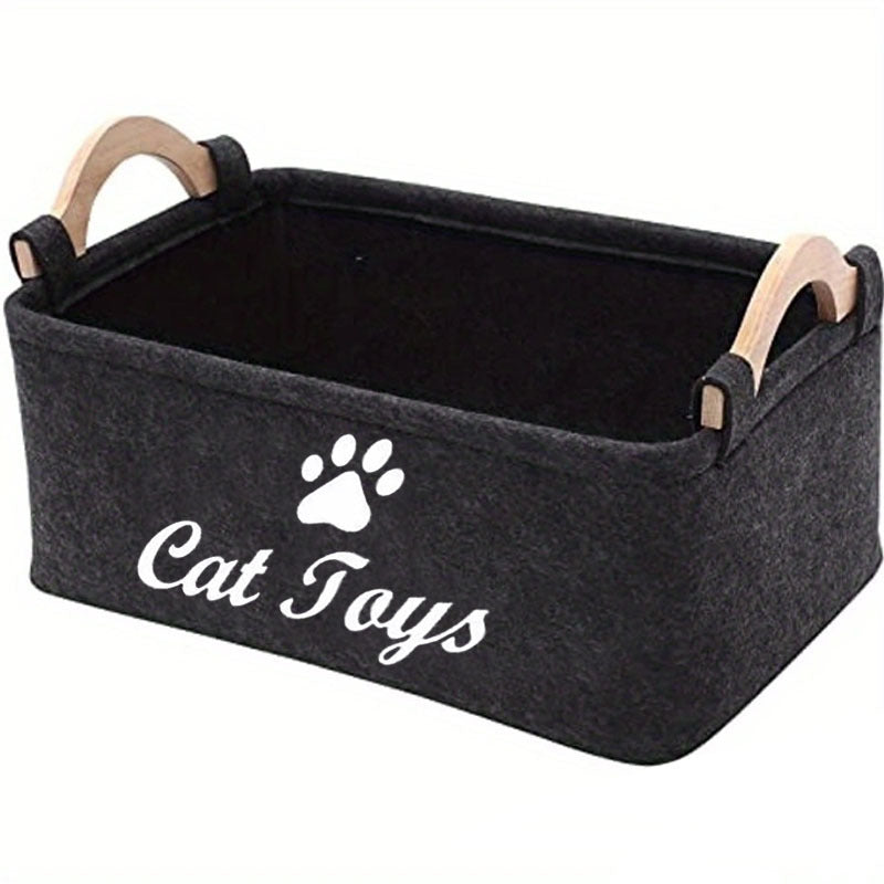 1pc WhiskerWonders Durable Polyester Cat Toy Storage Box, Graphic Paw Print Design, Pet Toy Organizer Basket for Home Organization, No Battery Needed