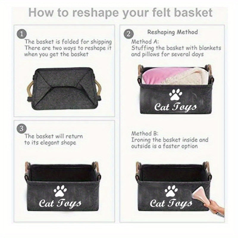 1pc WhiskerWonders Durable Polyester Cat Toy Storage Box, Graphic Paw Print Design, Pet Toy Organizer Basket for Home Organization, No Battery Needed