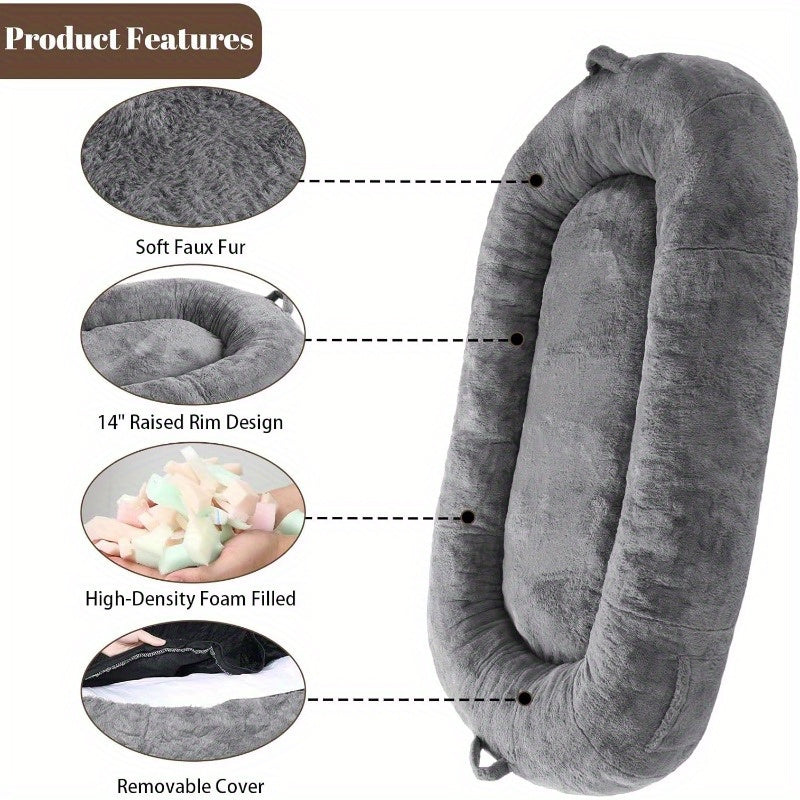 MERXENG Human Size Dog Bed for Adult People, 71"x43.3"x10" Large Dog Bed for Men and Women, Washable Giant Dog Bed for Pets and All People, Anti Slip Human Dog Bed with Storage Pocket