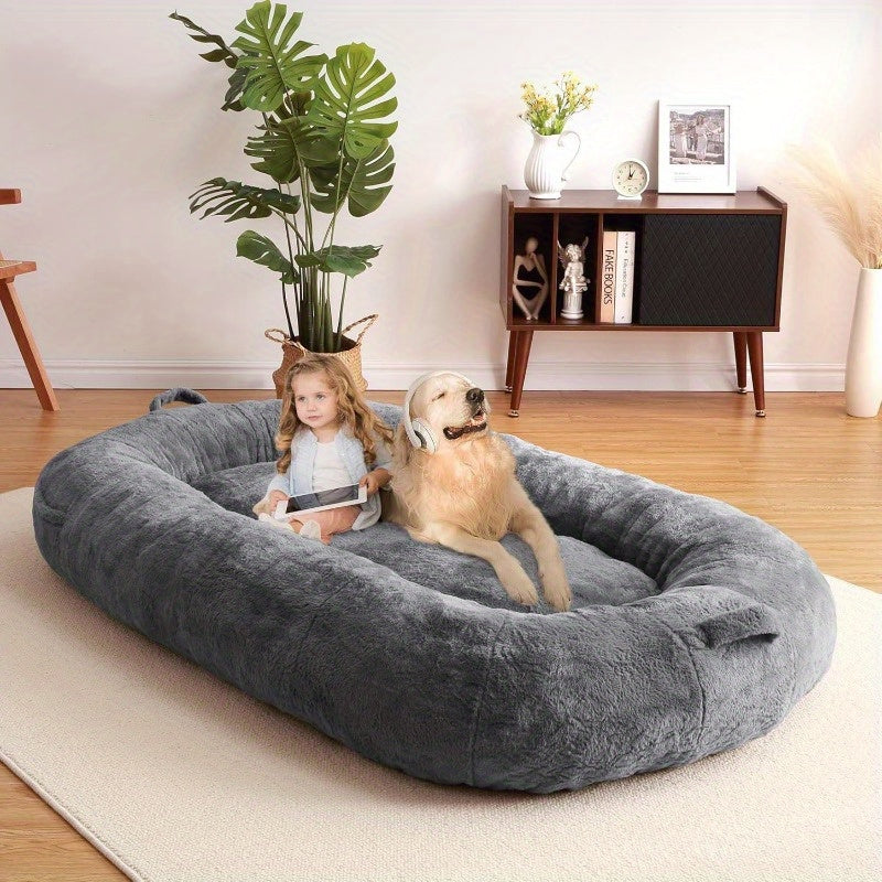 MERXENG Human Size Dog Bed for Adult People, 71"x43.3"x10" Large Dog Bed for Men and Women, Washable Giant Dog Bed for Pets and All People, Anti Slip Human Dog Bed with Storage Pocket