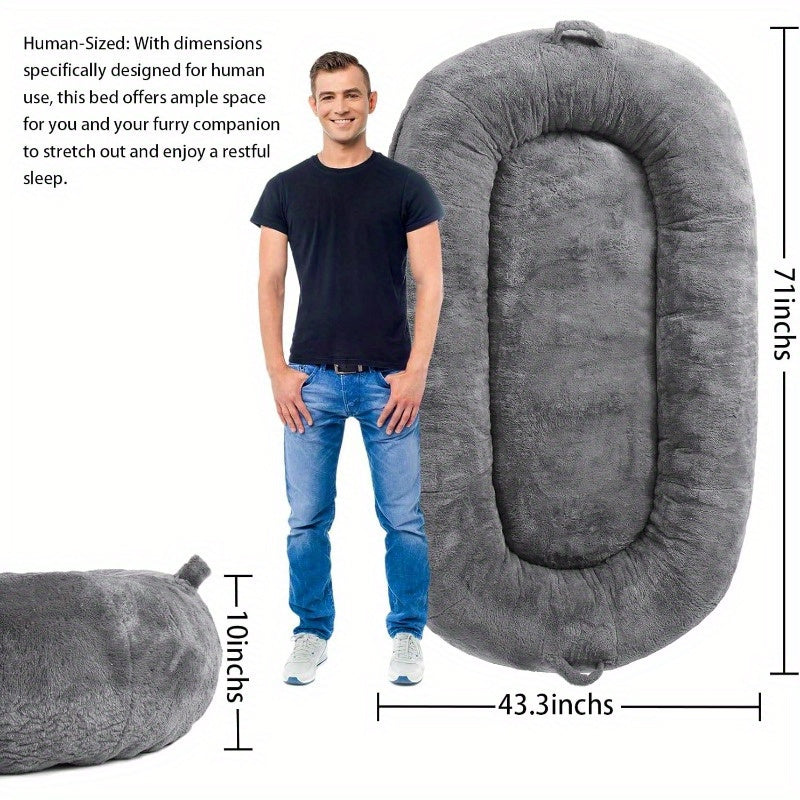 MERXENG Human Size Dog Bed for Adult People, 71"x43.3"x10" Large Dog Bed for Men and Women, Washable Giant Dog Bed for Pets and All People, Anti Slip Human Dog Bed with Storage Pocket