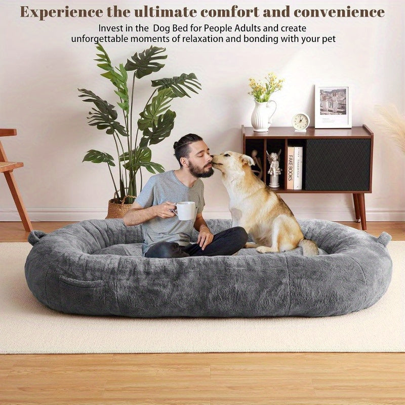 MERXENG Human Size Dog Bed for Adult People, 71"x43.3"x10" Large Dog Bed for Men and Women, Washable Giant Dog Bed for Pets and All People, Anti Slip Human Dog Bed with Storage Pocket