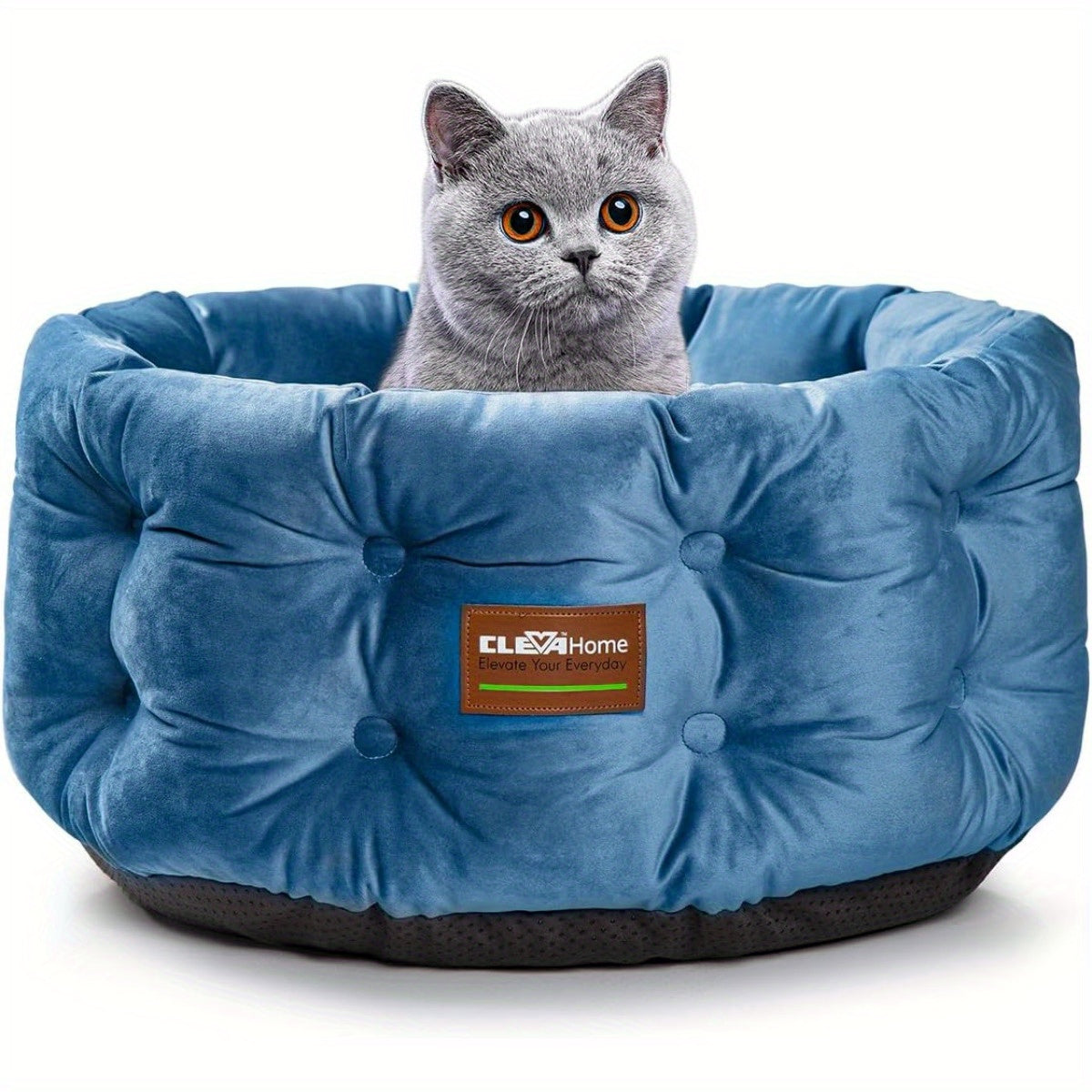 ClevaHome Deep Nest Cat Bed for Small Pets up to 15lbs - Round Cat Beds for Indoor Cats, Luxurious Velvet Feel, Extra High Sides, Machine Washable Comfort Pet Bed with Non-Slip Bottom