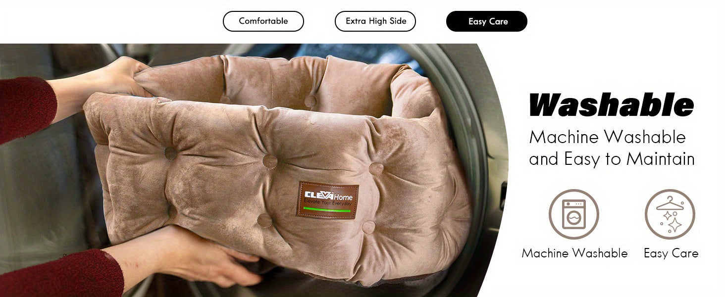 ClevaHome Deep Nest Cat Bed for Small Pets up to 15lbs - Round Cat Beds for Indoor Cats, Luxurious Velvet Feel, Extra High Sides, Machine Washable Comfort Pet Bed with Non-Slip Bottom