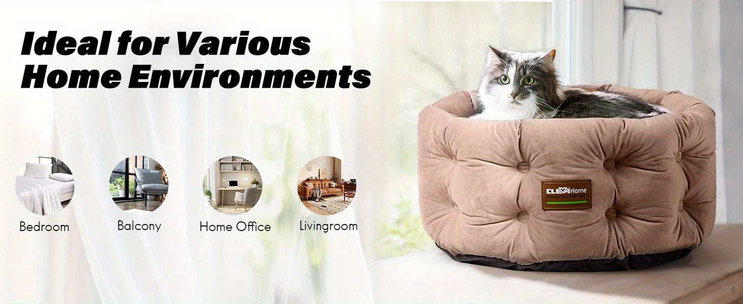 ClevaHome Deep Nest Cat Bed for Small Pets up to 15lbs - Round Cat Beds for Indoor Cats, Luxurious Velvet Feel, Extra High Sides, Machine Washable Comfort Pet Bed with Non-Slip Bottom