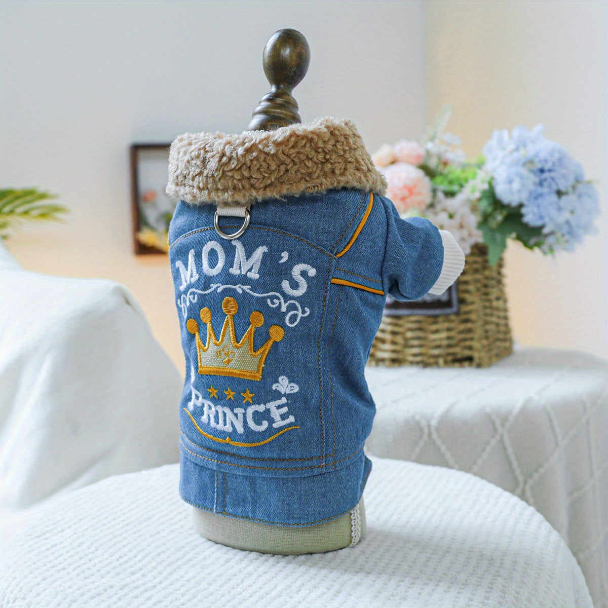 Small Breeds Fleece-Lined Cozy Denim Dog Jacket - Winter Warmth for Pomeranians & Teddy, Cute Pet Apparel