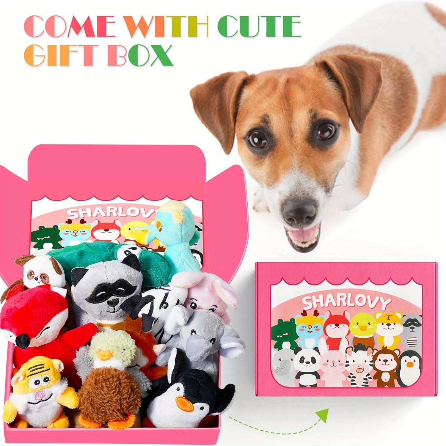 SHARLOVY Dog Squeaky Toys, Stuffed Animal Puppy Toys, Cute Chew Toys for Dog Teething Toys, Pet Toys for Small to Medium Dogs, Soft Dog Toys, Plush Dog Toy Pack 12in Gift Box