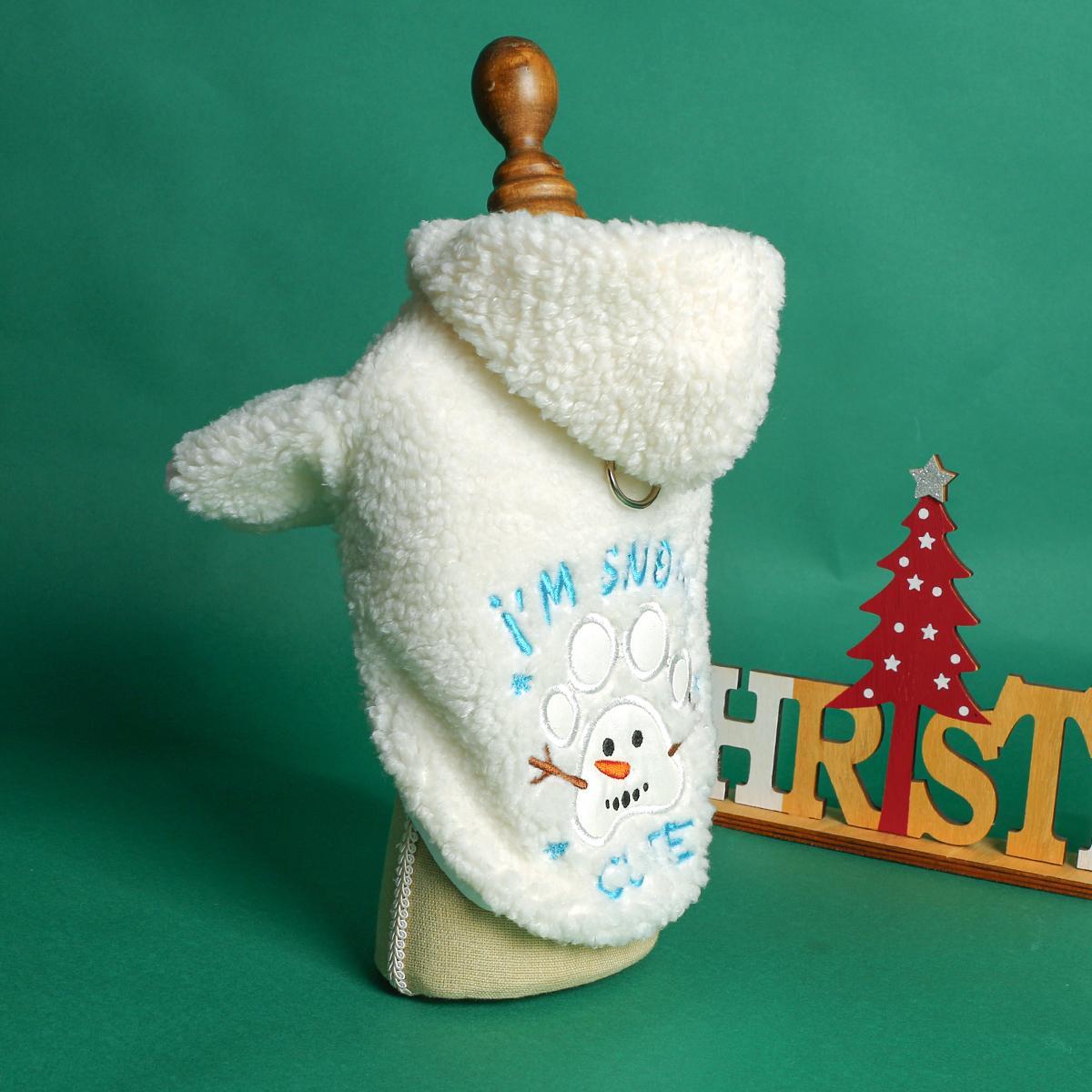 Snowman Paw Print Dog Vest - All-Season Knit Polyester Coat with Press Button Closure for Small Breeds - Festive Christmas Pet Apparel for Chihuahua, Pomeranian, Teddy Dogs