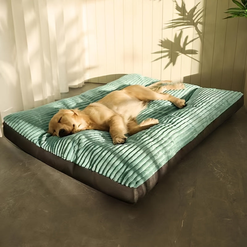 Green Rectangular Striped Pet Mattress (Striped Pattern, Polyester Fiber, Filling, Non-Slip Bottom, Removable And Washable Cover, Cute Dog Bed Dog Accessories Dog Supplies Dog Beds for Large Dogs Pet Accessories Holiday Chris