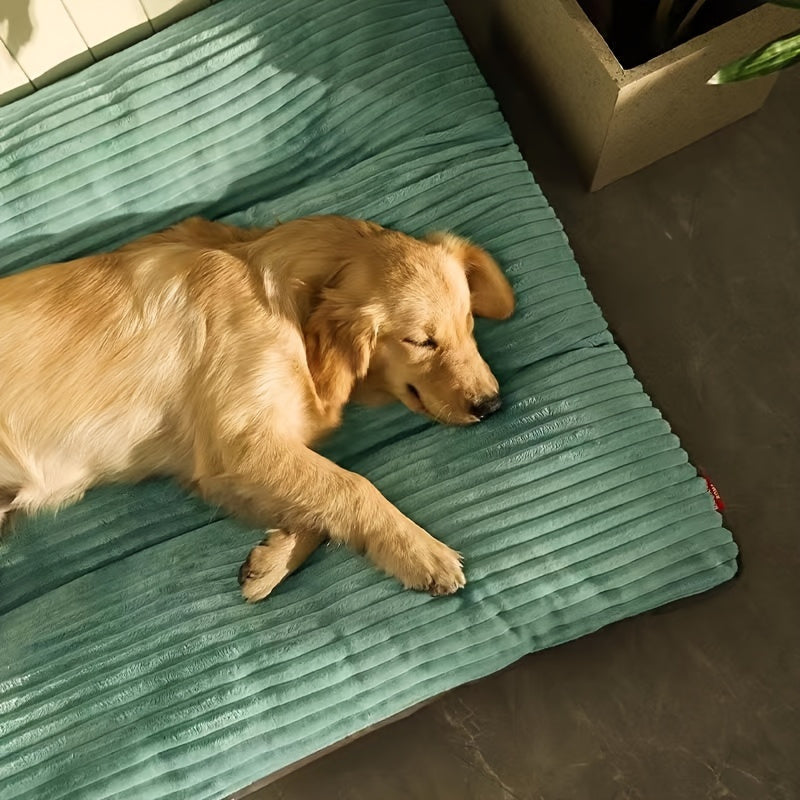 Green Rectangular Striped Pet Mattress (Striped Pattern, Polyester Fiber, Filling, Non-Slip Bottom, Removable And Washable Cover, Cute Dog Bed Dog Accessories Dog Supplies Dog Beds for Large Dogs Pet Accessories Holiday Chris
