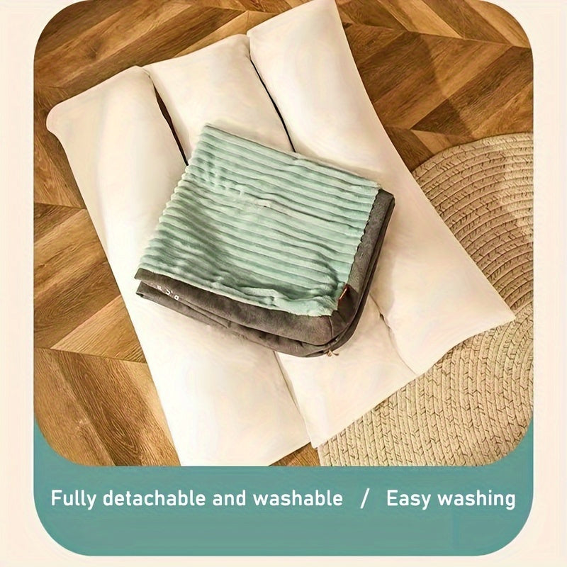 Green Rectangular Striped Pet Mattress (Striped Pattern, Polyester Fiber, Filling, Non-Slip Bottom, Removable And Washable Cover, Cute Dog Bed Dog Accessories Dog Supplies Dog Beds for Large Dogs Pet Accessories Holiday Chris