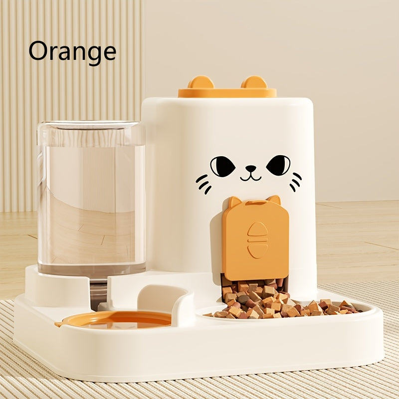 Automatic Cat Feeder And Water Dispenser Set, Plastic Pet Feeding Station, Gravity-Fed Food And Water System, No Battery Needed, with Smart Anti-Wet Design for Cats