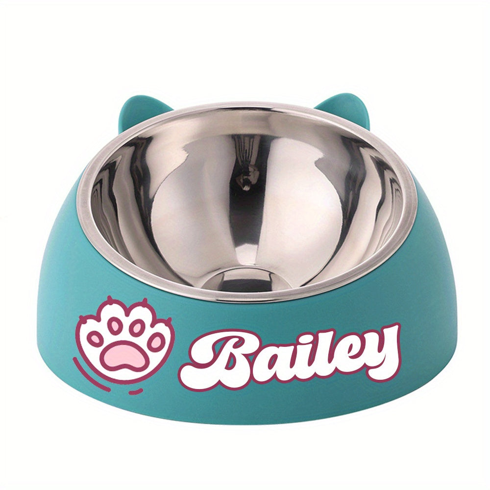 Personalized Cute Cat and Dog Bowl, custom High quality stainless steel pet bowl, Tilt pet bowl for neck protection, Nice gift for pets