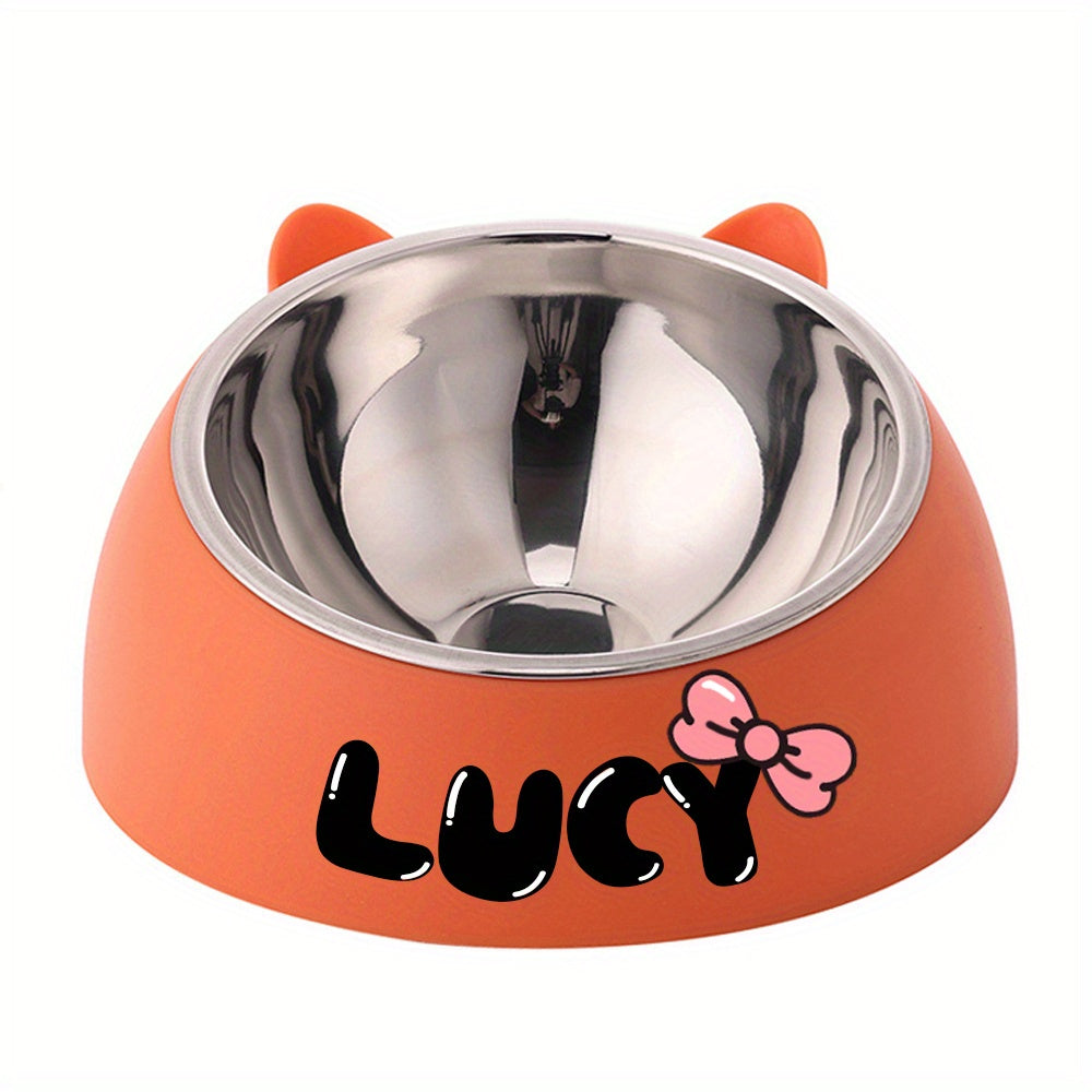 Personalized Cute Cat and Dog Bowl, custom High quality stainless steel pet bowl, Tilt pet bowl for neck protection, Nice gift for pets