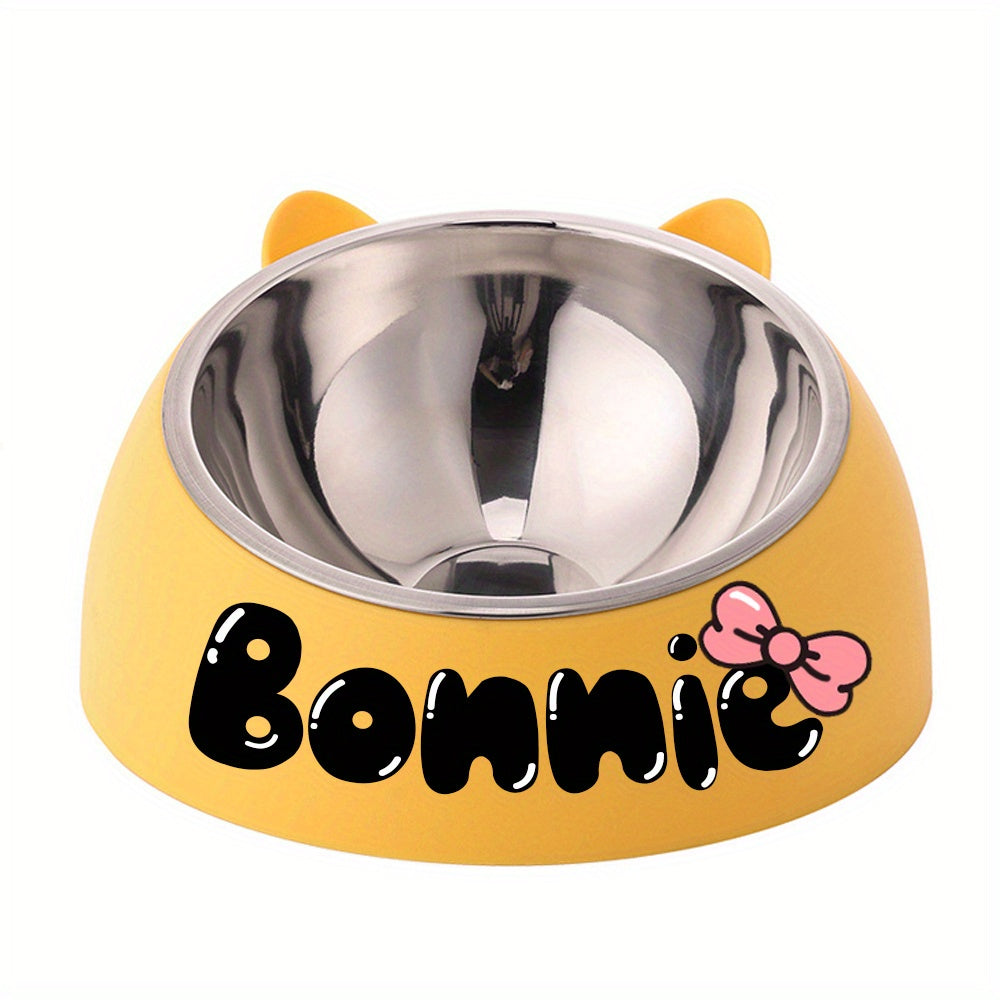 Personalized Cute Cat and Dog Bowl, custom High quality stainless steel pet bowl, Tilt pet bowl for neck protection, Nice gift for pets
