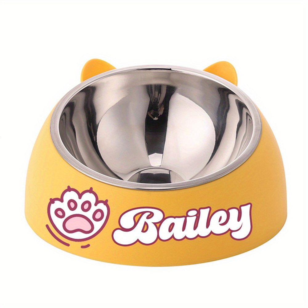 Personalized Cute Cat and Dog Bowl, custom High quality stainless steel pet bowl, Tilt pet bowl for neck protection, Nice gift for pets