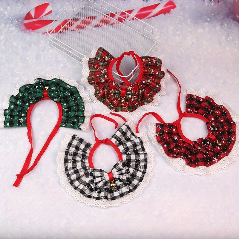 Christmas Pet Collar with Bell, Elegant Lace Dog Scarf, Polyester Knit, Adjustable Rope Neck, for Medium, Large, Small, and Tiny Breeds