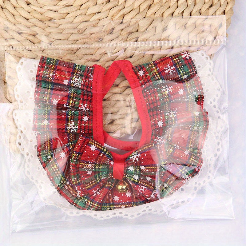 Christmas Pet Collar with Bell, Elegant Lace Dog Scarf, Polyester Knit, Adjustable Rope Neck, for Medium, Large, Small, and Tiny Breeds