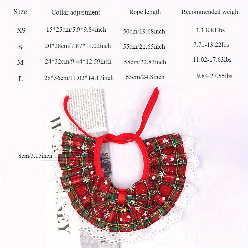 Christmas Pet Collar with Bell, Elegant Lace Dog Scarf, Polyester Knit, Adjustable Rope Neck, for Medium, Large, Small, and Tiny Breeds