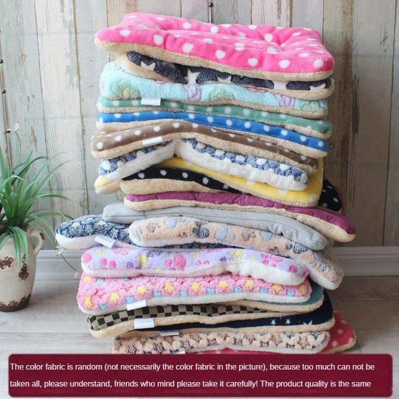 Reversible Plush Pet Bed for Cats & Small to Medium Dogs - Cozy Cartoon-Themed Flannel Mat, Machine Washable, Ideal for Winter Comfort, Plush Dog Bed