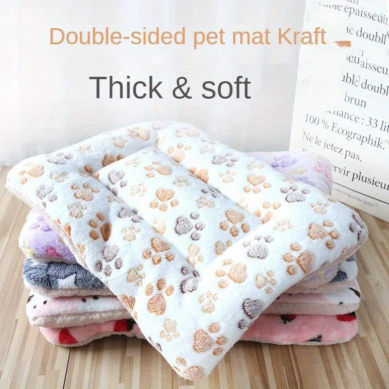 Reversible Plush Pet Bed for Cats & Small to Medium Dogs - Cozy Cartoon-Themed Flannel Mat, Machine Washable, Ideal for Winter Comfort, Plush Dog Bed