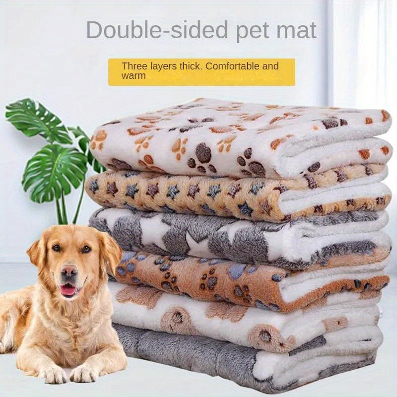 Reversible Plush Pet Bed for Cats & Small to Medium Dogs - Cozy Cartoon-Themed Flannel Mat, Machine Washable, Ideal for Winter Comfort, Plush Dog Bed