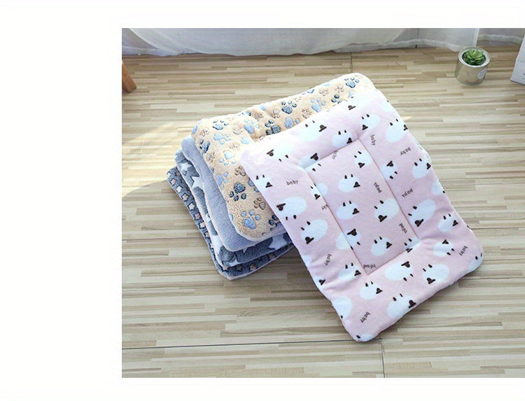 Reversible Plush Pet Bed for Cats & Small to Medium Dogs - Cozy Cartoon-Themed Flannel Mat, Machine Washable, Ideal for Winter Comfort, Plush Dog Bed