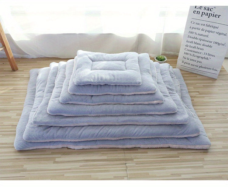 Reversible Plush Pet Bed for Cats & Small to Medium Dogs - Cozy Cartoon-Themed Flannel Mat, Machine Washable, Ideal for Winter Comfort, Plush Dog Bed