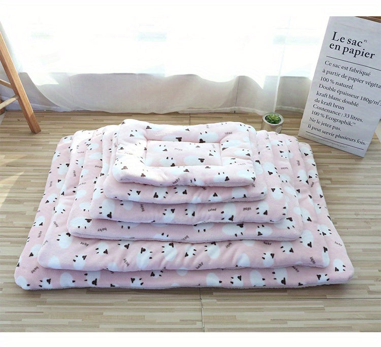 Reversible Plush Pet Bed for Cats & Small to Medium Dogs - Cozy Cartoon-Themed Flannel Mat, Machine Washable, Ideal for Winter Comfort, Plush Dog Bed