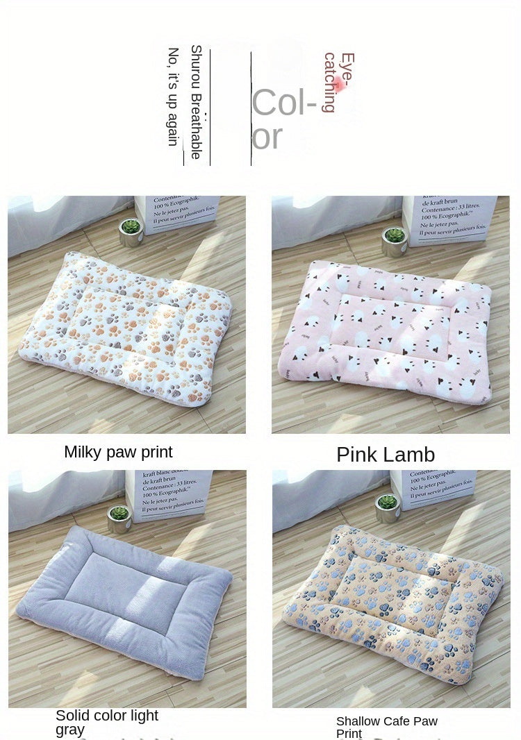 Reversible Plush Pet Bed for Cats & Small to Medium Dogs - Cozy Cartoon-Themed Flannel Mat, Machine Washable, Ideal for Winter Comfort, Plush Dog Bed