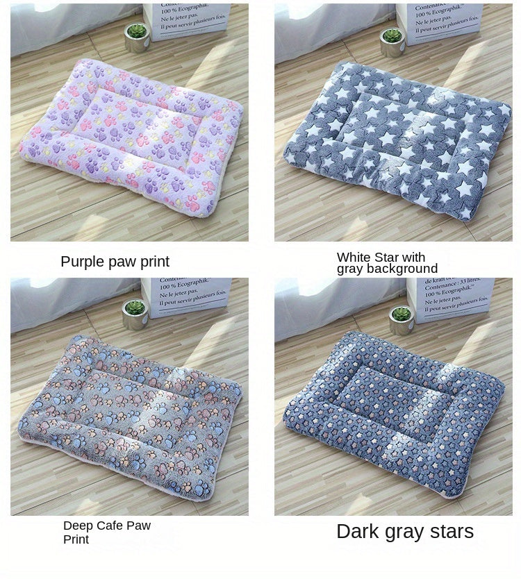 Reversible Plush Pet Bed for Cats & Small to Medium Dogs - Cozy Cartoon-Themed Flannel Mat, Machine Washable, Ideal for Winter Comfort, Plush Dog Bed