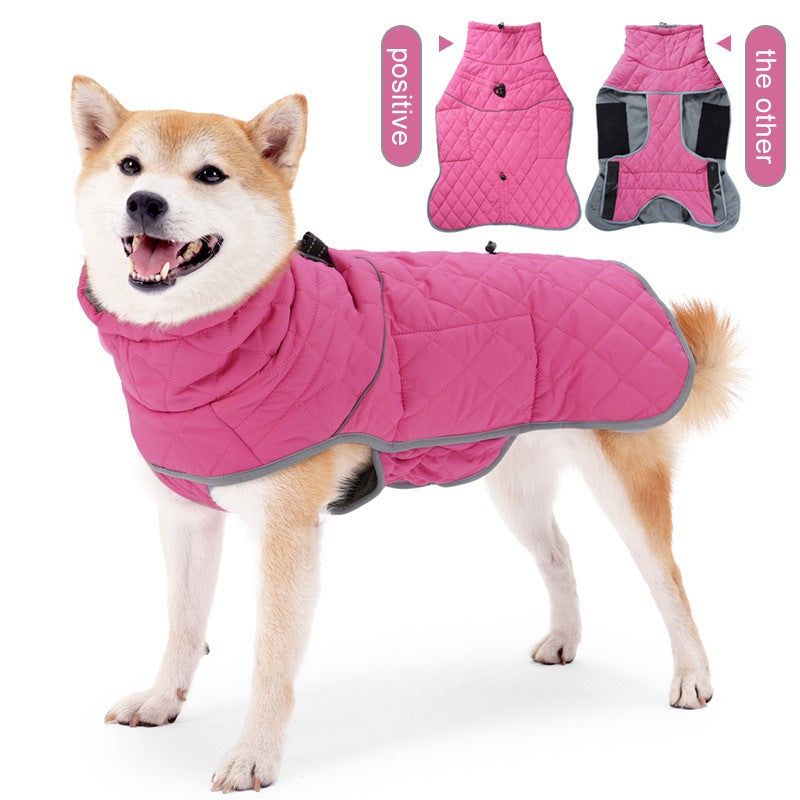 Waterproof Reflective Pink Fleece-Lined Dog Coat - Adjustable Cold-Resistant Pet Apparel with Leash Attachment - Ideal for All Breeds